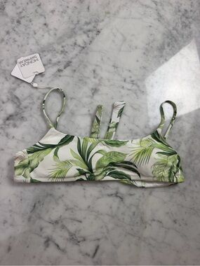 Monday Swimwear Girls White & Green Tropical Leaf Bikini Top